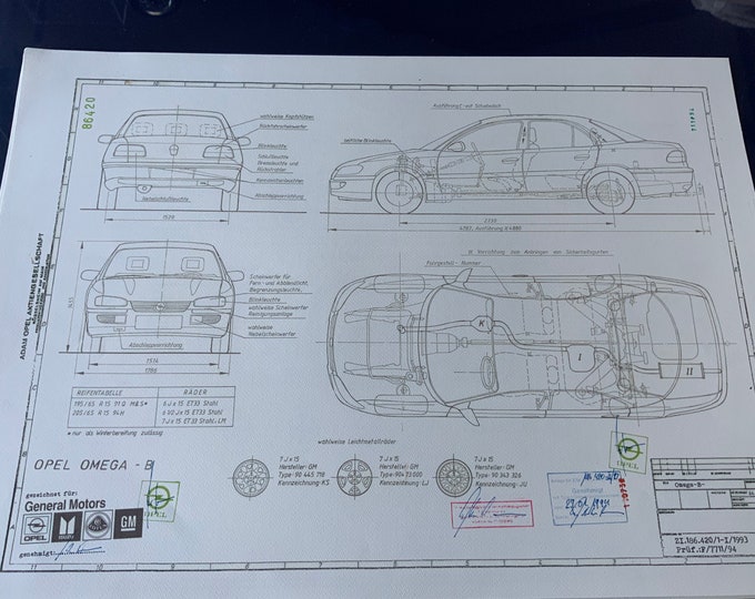 Opel Omega B 1993 Limousine construction drawing ART work