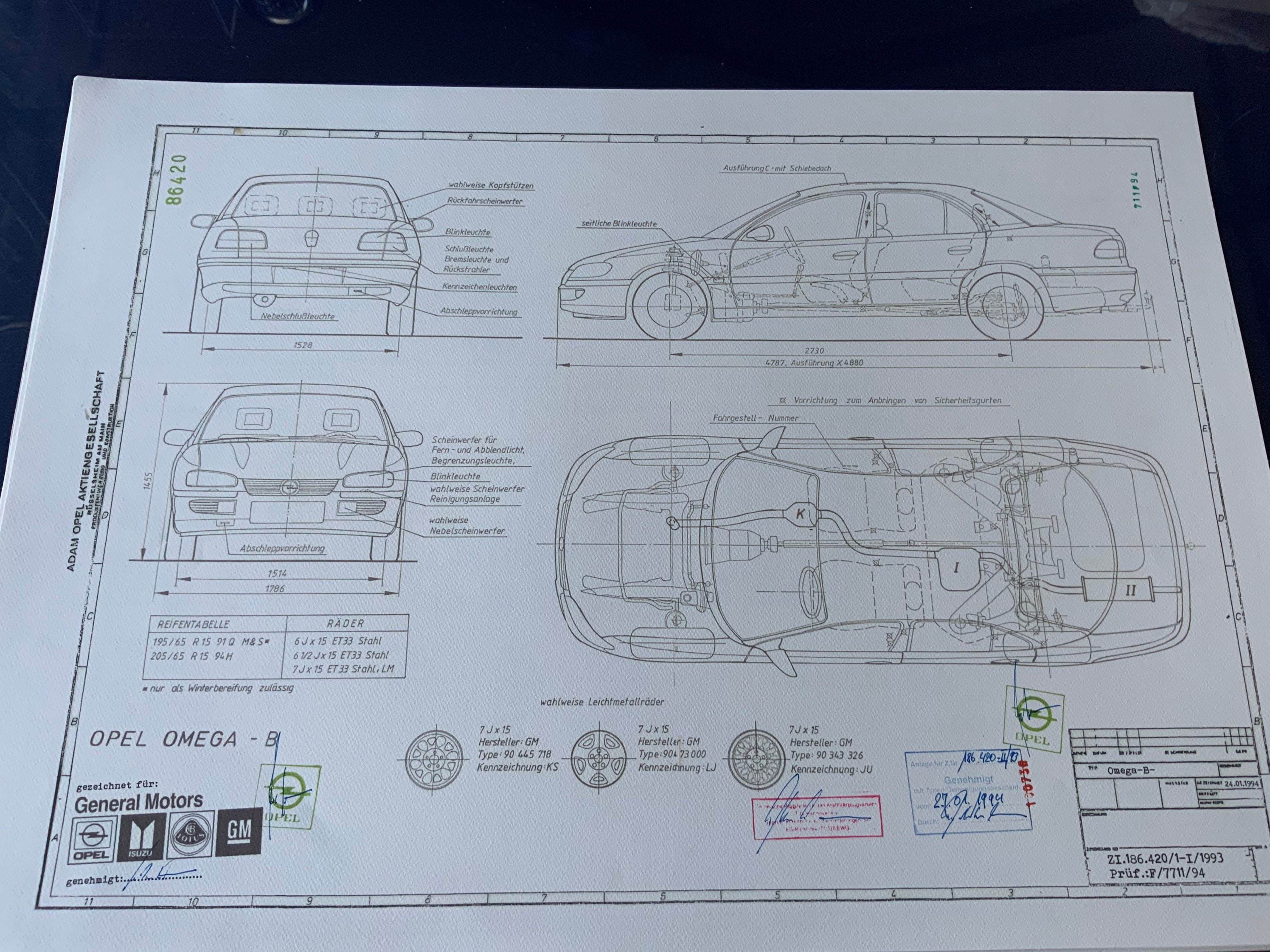 Opel Omega B 1993 Sedan Construction Drawing ART Work 