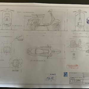Vespa 50S 1968 construction drawing ART work blueprint