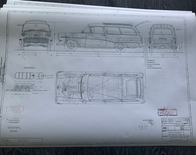 Opel Caravan P Type 15 1959 construction drawing ART work blueprint