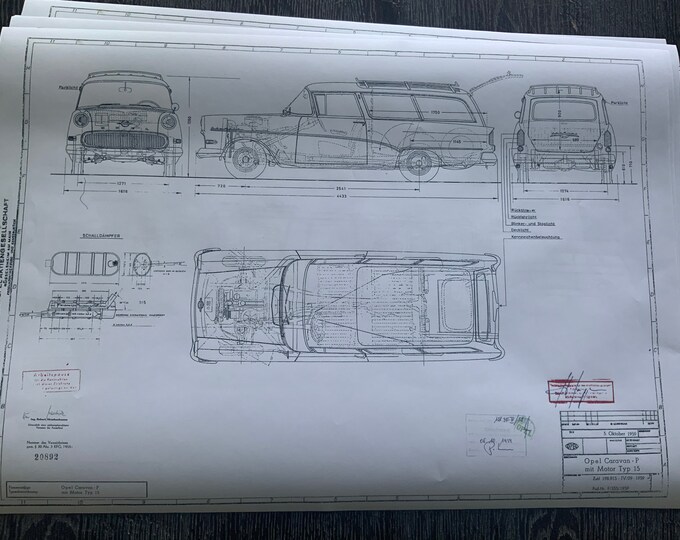 Opel Caravan P Type 15 1959 construction drawing ART work blueprint