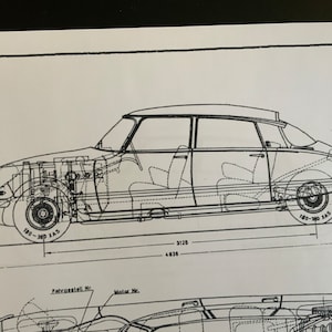 Citroen DS 21 Pallas 1966 construction drawing ART work blueprint image 3