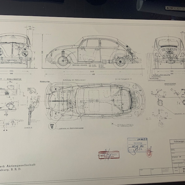 Käfer 1303 1972 Konstruktionszeichnung ART work Blueprint 189997