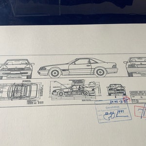 Mercedes R129 / W129 SL Cabrio Coupe 1992 design drawing ART work
