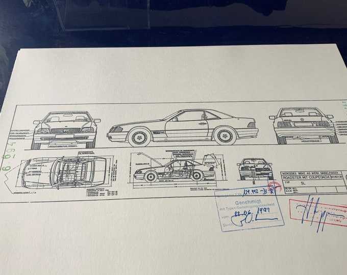 Mercedes W129 SL Cabrio Coupe 1992 construction drawing ART work