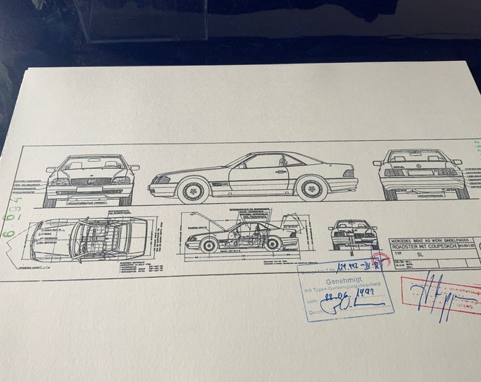 Mercedes R129 / W129 SL Cabrio Coupe 1992 construction drawing ART work