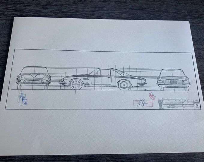 Ferrari 500 Superfast 1965 construction drawing ART work blueprint