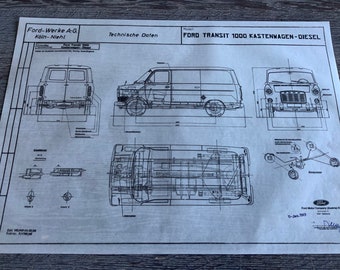 Ford Transit 1000 Box 1969 Construction Drawing ART work Blueprint
