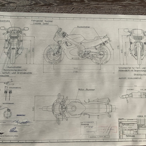 Honda CBR 500F PC20 1987  Konstruktionszeichnung ART work Blaupause