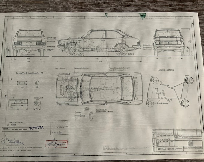 Toyota Corolla 1200 /73 Limousine 1972 construction drawing ART work blueprint