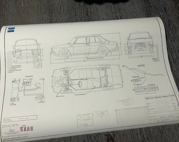 Saab 99 1.85 EA 1970 construction drawing ART work blueprint
