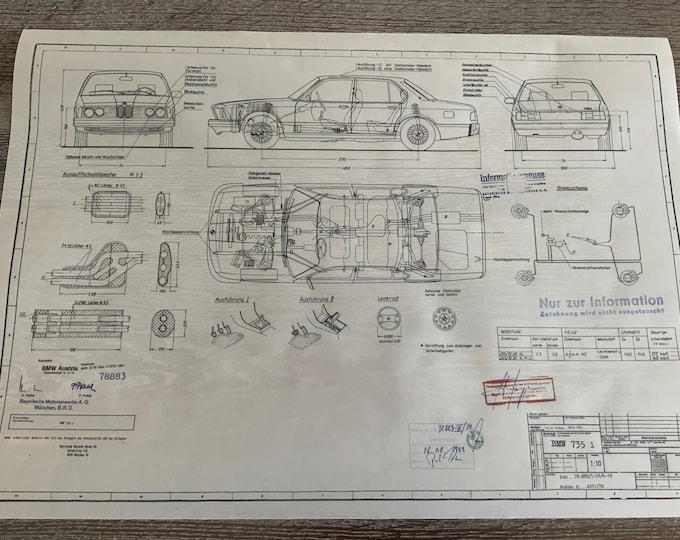 BMW E23 735i VFL 1979 construction drawing ARTwork