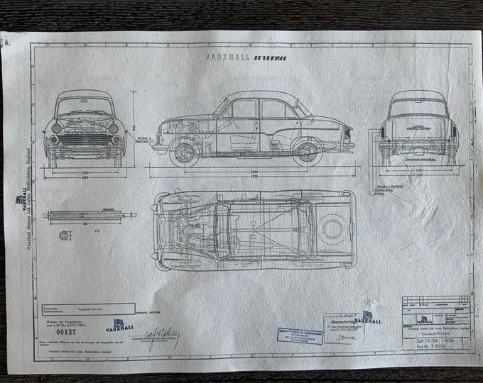 Vauxhall Wyvern 1956 construction drawing ART work blueprint