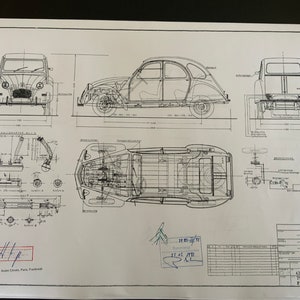 Citroen 2CV 4 1972 Konstruktionszeichnung ART work Blaupause