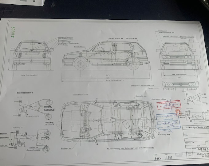Golf A3 1991 1H construction drawing ART work Blueprint