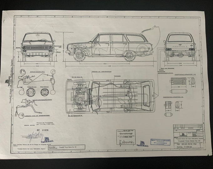 Vauxhall Victor Estate Car 101 1966 construction drawing ART work blueprint