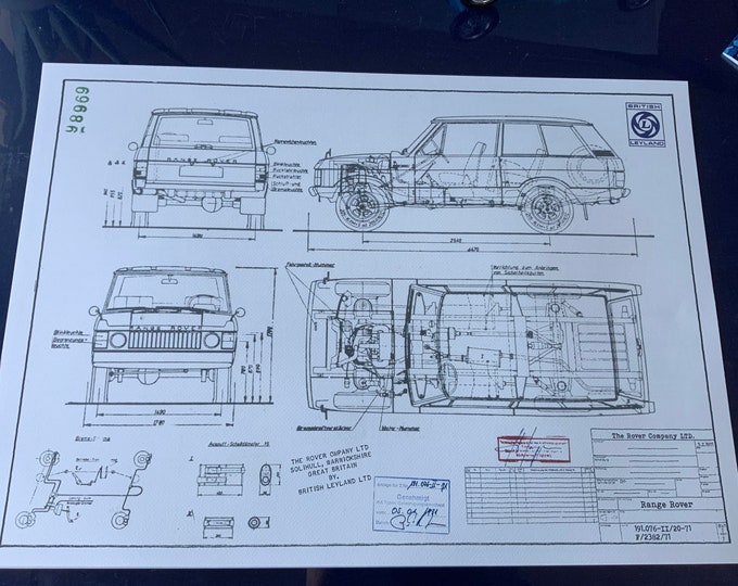 Range Rover 1971 ARTwork construction drawing blueprint