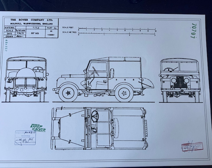 Land Rover Series 1 88 1955 ARTwork construction drawing Blueprint