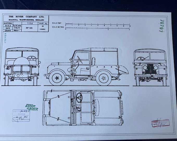 Land Rover Series 1 88 1955 ARTwork Construction Drawing Blueprint