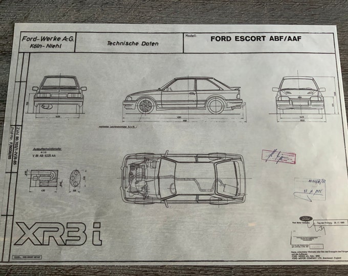 Ford Escort MK 4 XR 3i 1986 construction drawing ART work blueprint