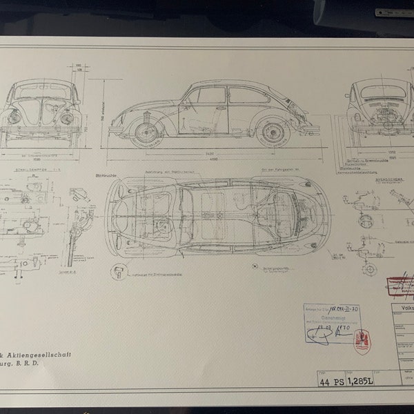 Käfer 1302 44PS 1970 Konstruktionszeichnung ART work Blueprint 188091