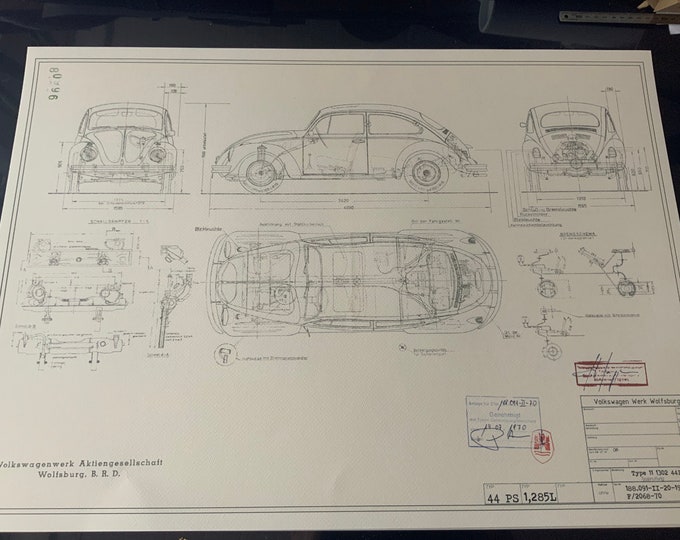 Beetle 1302 44PS 1970 construction drawing ART work Blueprint 188091