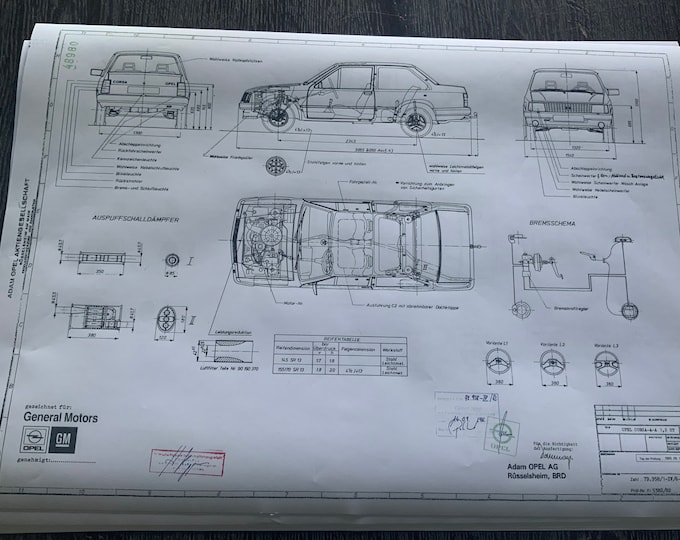 Corsa A 1.2ST notchback 1982 construction drawing ART work blueprint
