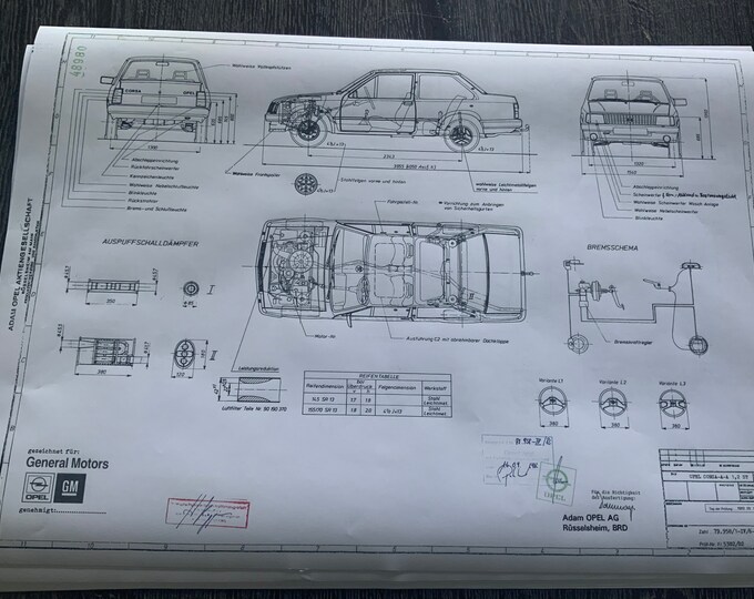 Corsa A 1.2ST sedan 1982 construction drawing ART work blueprint