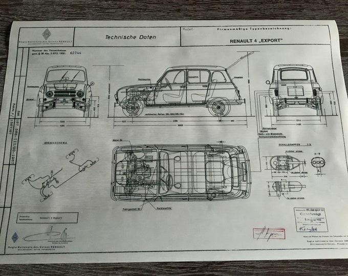 Renault R4 Export 1967 construction drawing ART work blueprint