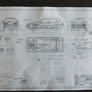 Honda Accord CA5 Aerodeck 1986 construction drawing ART work Blueprint
