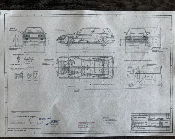 Honda Accord CA5 Aerodeck 1986 construction drawing ART work Blueprint