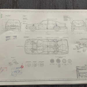 BMW E34 Limousine 1992 construction drawing ART work Blueprint