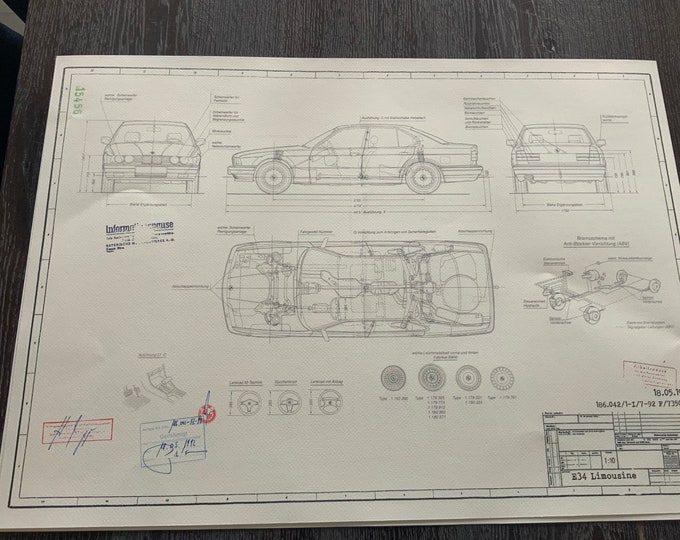 BMW E34 Sedan 1992 construction drawing ART work blueprint