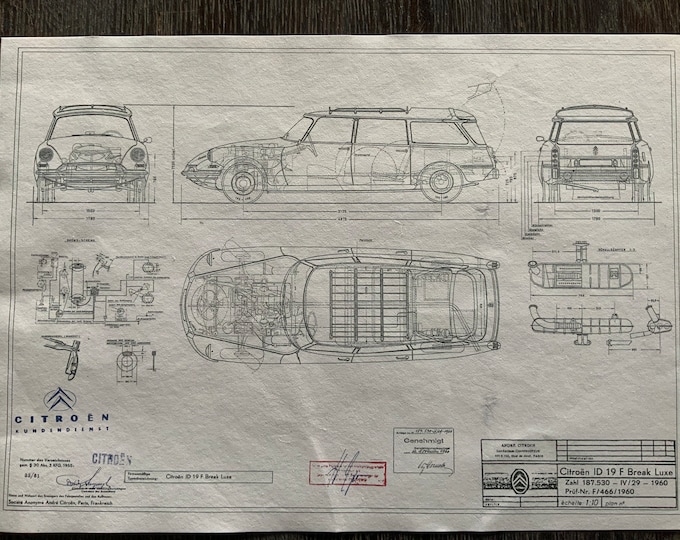 Citroen ID 19 Break 1960 construction drawing ART work blueprint