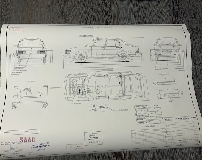Saab 900 Turbo 4SN-S 1980 construction drawing ART work Blueprint