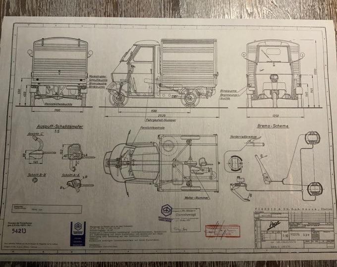 Vespa Ape 1970 construction drawing ART work