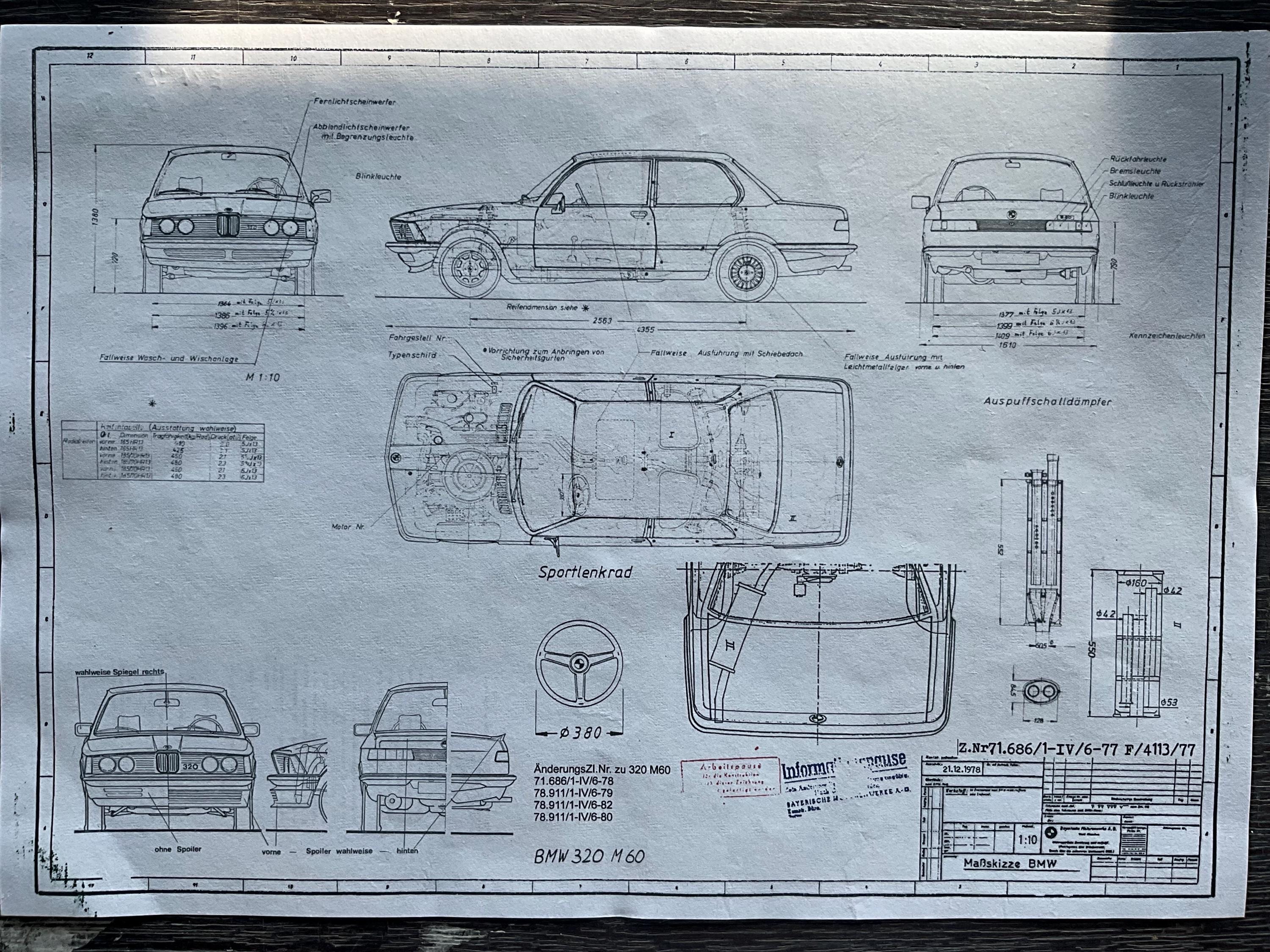 1977年以降のBMW E21 320 スポーツパッケージ：設計図 ARTワーク 設計