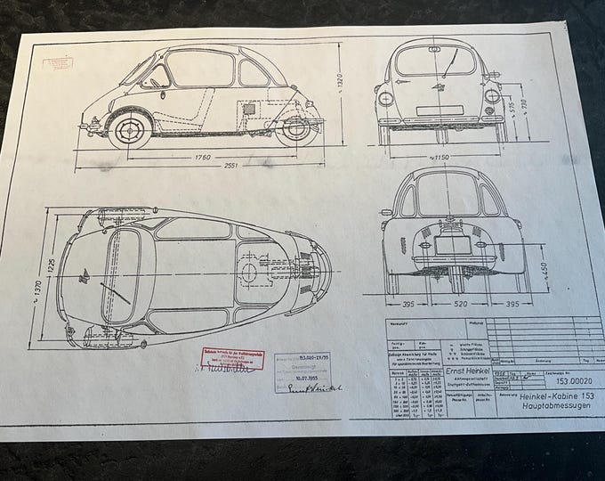 Heinkel Kabinenroller 153 1955 construction drawing ART work