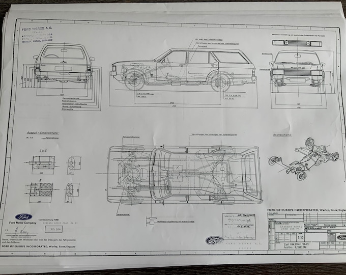 Ford Granada station wagon 2300 108HP 1972 construction drawing ART work blueprint