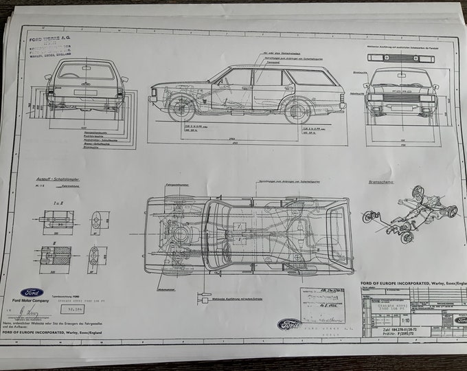 Ford Granada station wagon 2300 108HP 1972 construction drawing ART work blueprint