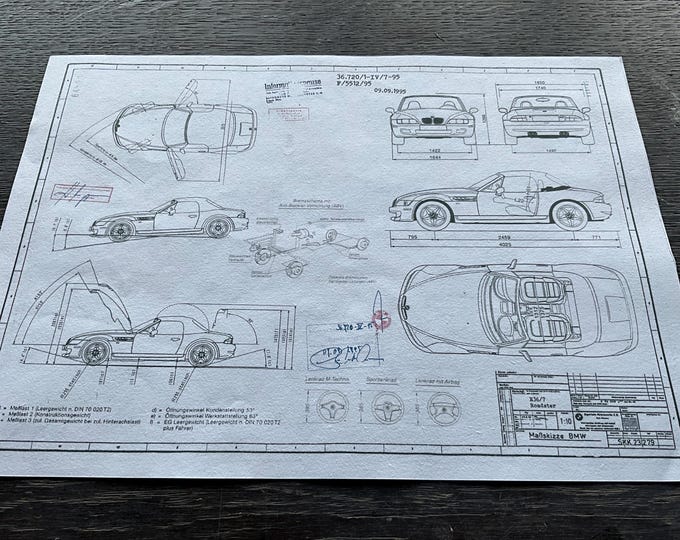 BMW E36 Z3 Roadster ARTwork construction drawing blueprint