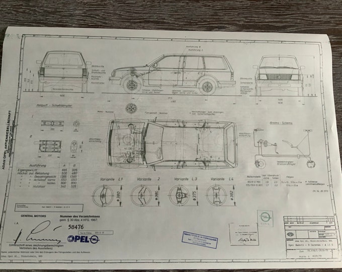 Opel Kadett D Caravan 1979 construction drawing ART work blueprint