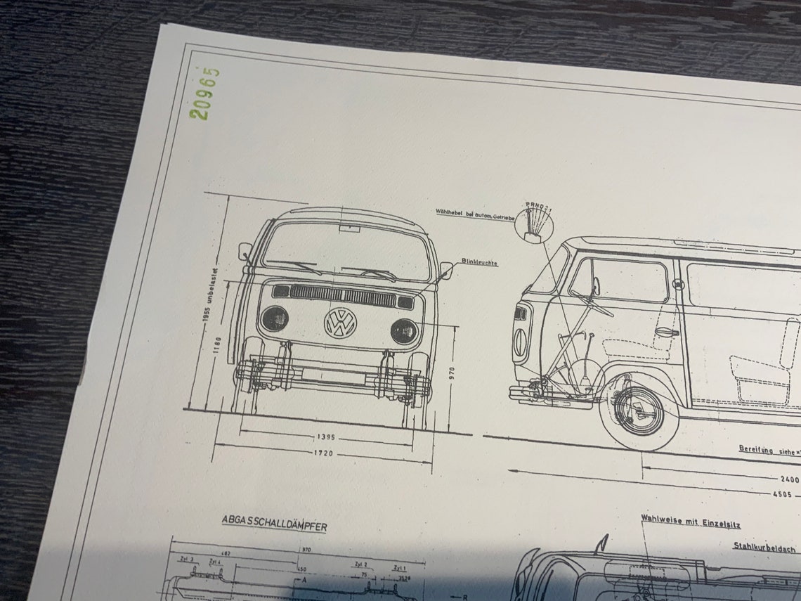 Design Drawing ART Work VW T2 B Bus 1973 Blueprint | Etsy India