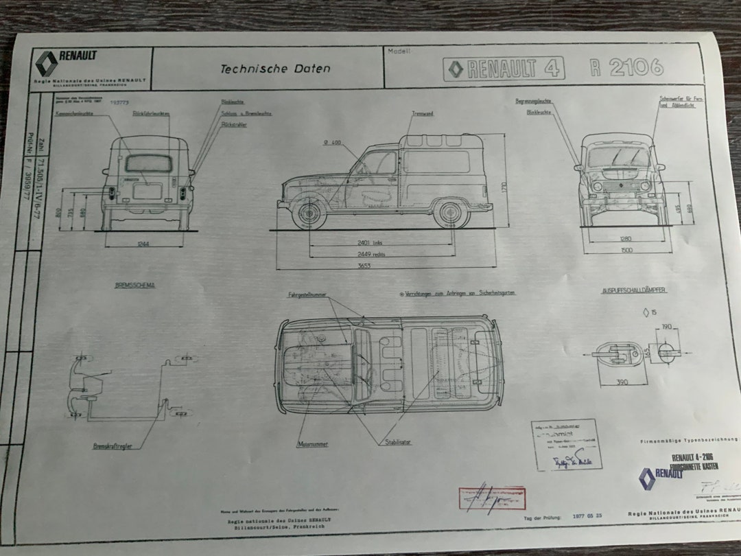 Renault R4 R2106 Station Wagon 1977 Construction Drawing ART Work ...