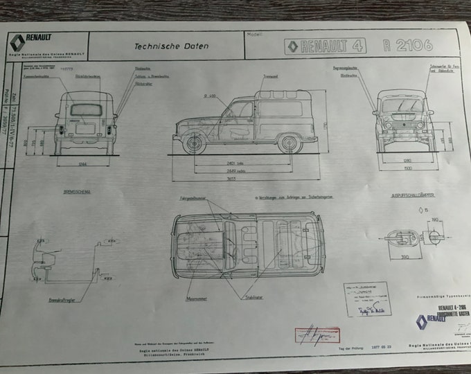 Renault R4 R2106 station wagon 1977 construction drawing ART work blueprint