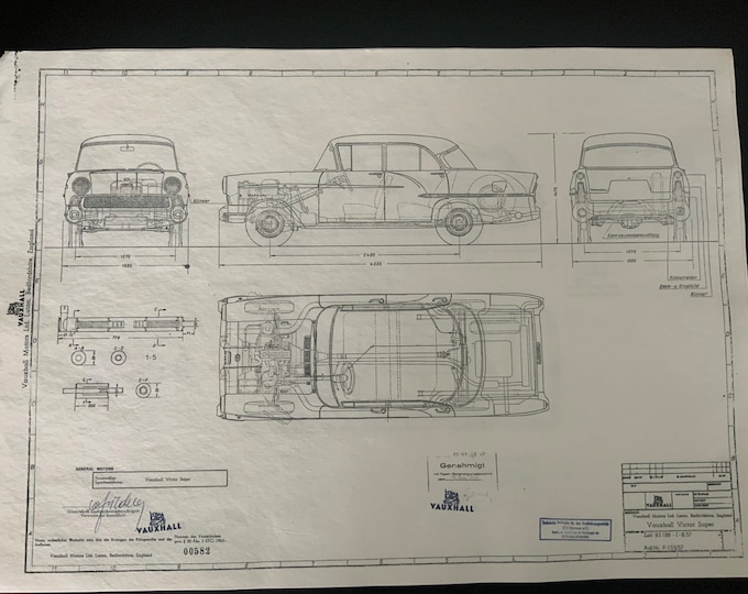 Vauxhall Victor Super 1957 construction drawing ART work blueprint