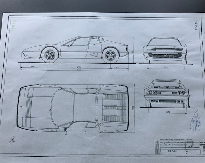 Construction drawing ART work Ferrari BB 512