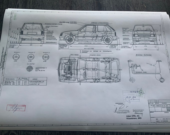 Corsa A 15 YDT Turbo Diesel 1988 construction drawing ART work blueprint