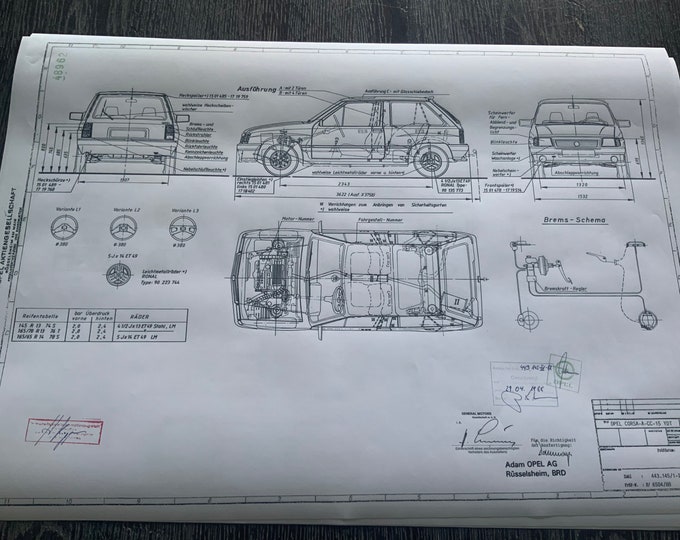Corsa A 15 YDT Turbo Diesel 1988 construction drawing ART work blueprint