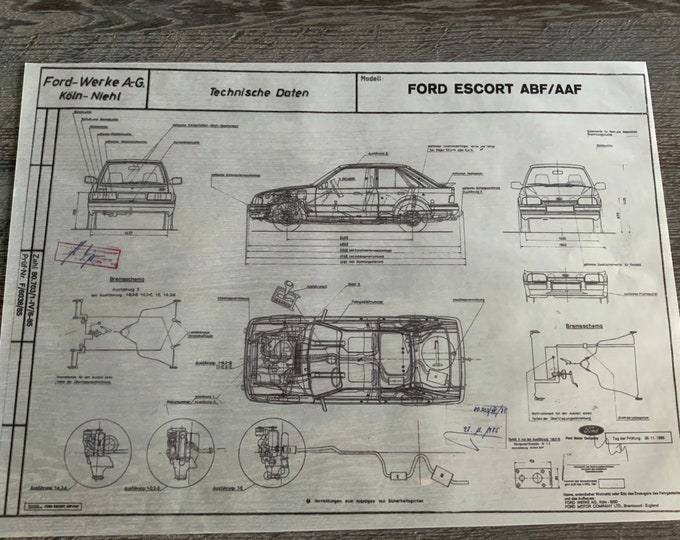 Ford Escort MK 4 2 and 4 door 1886 construction drawing ART work blueprint